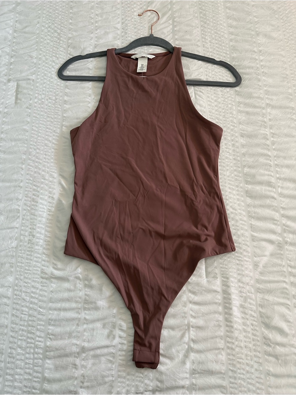 New Women's High-Neck Tank Thong Bodysuit in Mauve Brown Small